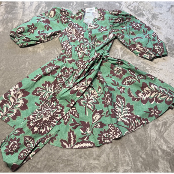 CLAUDIE PIERLOT Raymondeter Floral Mini Dress In Divers Sz 36/US 4 Belted Green - Picture 4 of 14